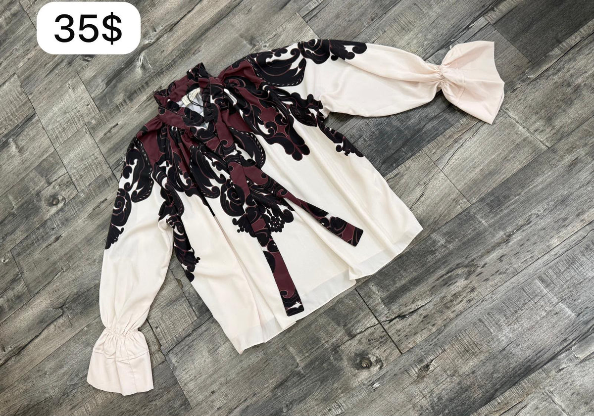 PA0012 Ethnic Print Long-Sleeve Blouse