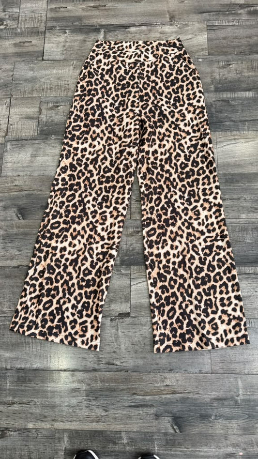 PA0015 Animal Print Stretch Wide-Leg Pants
